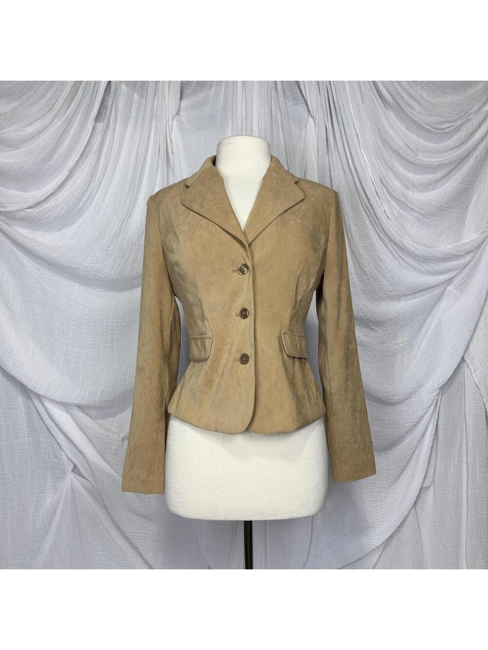 Vintage Classic Minimalist Cato Women's Tan Suede Blazer Size 6